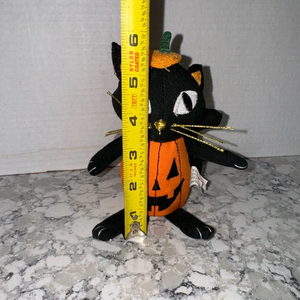 Target Halloween Decor Sitting Black Cat With Orange Pumpkin Outfit 2020 6”